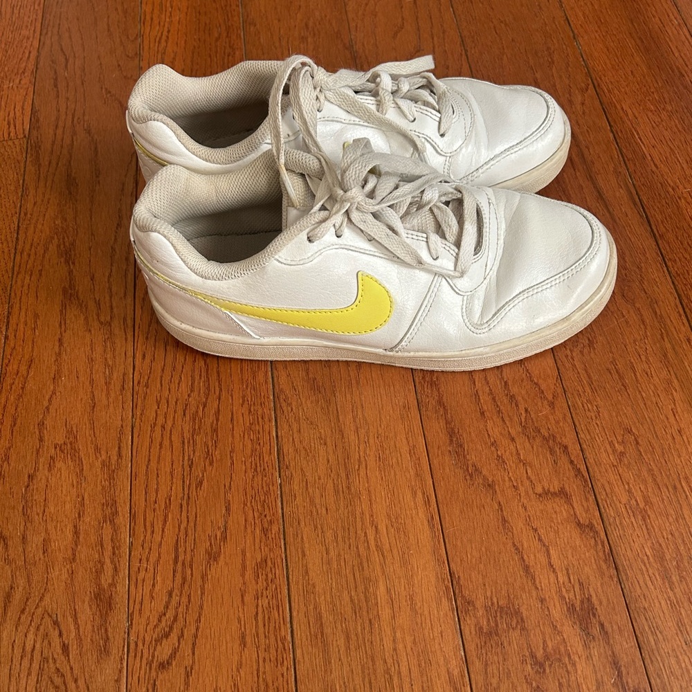 Nike White Sneakers with Yellow Swoosh